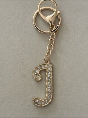 Gold Initial 'J' Keychain  with Clear Crystals